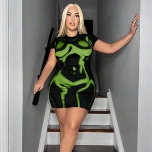 Green and Black Mini Dress